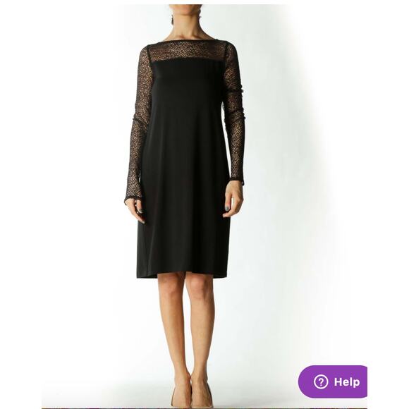 Eileen Fisher Black Cocktail Dress with Fishnet Detail Sleeve XS - Picture 1 of 7